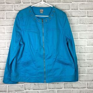 Chicos Jacket Cotton Luxe Twill Beachside Blue Size 3 Large New w/Tags